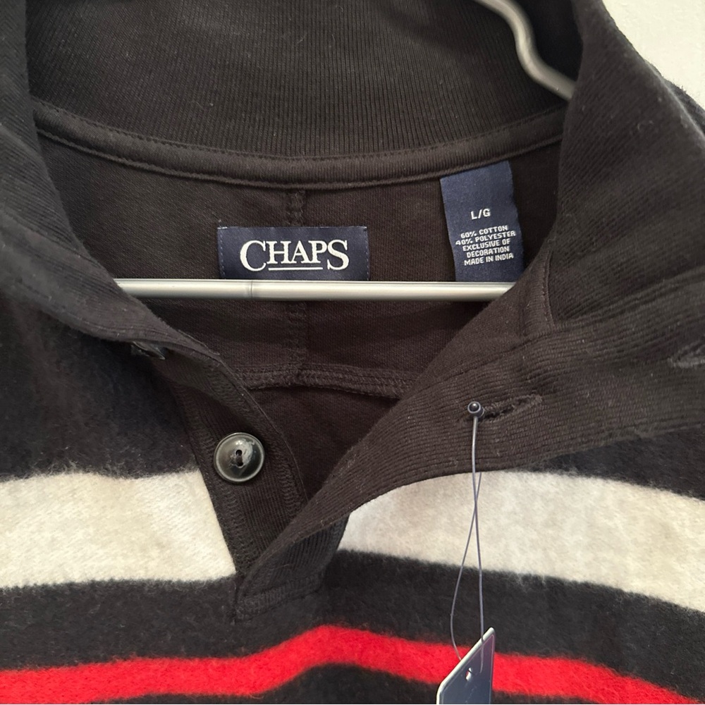 Chaps Ralph Lauren Pullover Fleece Sweatshirt Men's L  Black & Red NWT - Picture 4 of 12